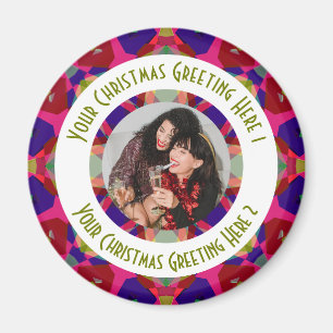 Aimant Custom Christmas Star Modern Pink Photo Grey
