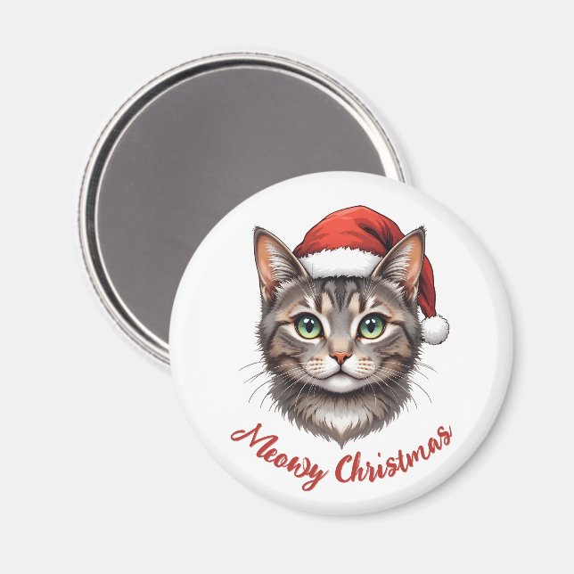 Aimant Custom Cute Christmas Cat with Santa Hat (Recto/Verso)