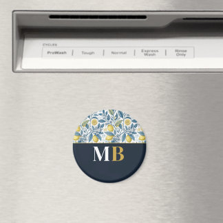 Aimant Custom Elegant Mediterranean Lemon Botanical Navy