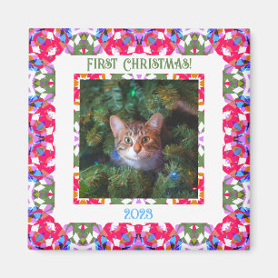 Aimant Custom Fun Jolly Red Festive First Christmas Photo