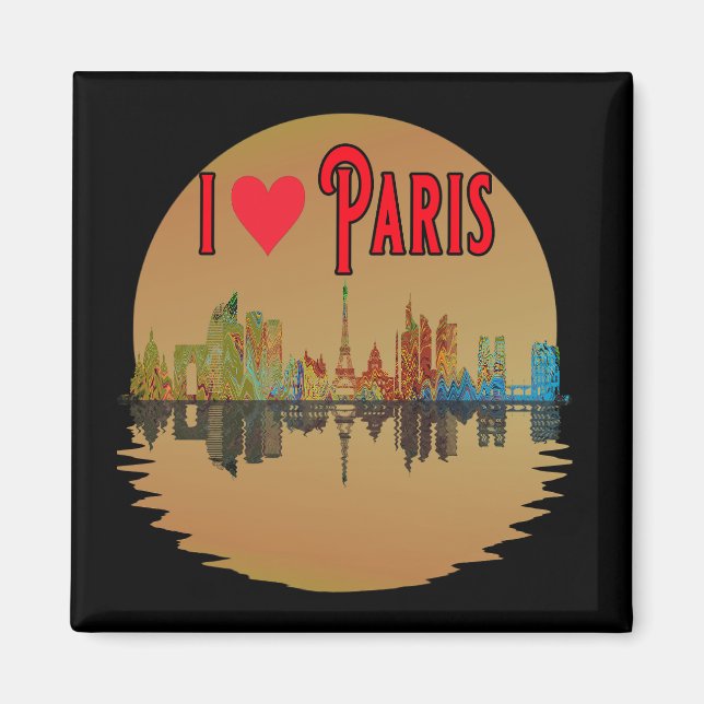 Aimant Custom I Love Paris Skyline Sunset Souvenir (Devant)