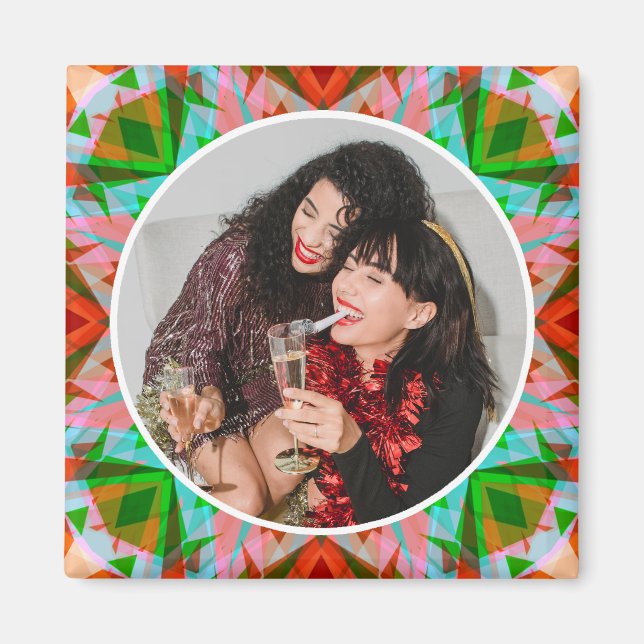 Aimant Custom Photo Christmas Star Red Green Family Gift (Devant)