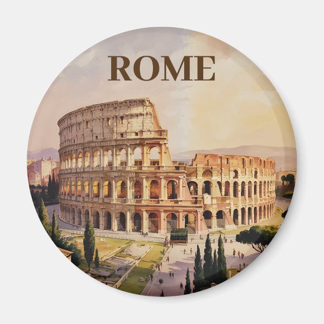 Aimant Custom Text Rome Italy Colosseum Retro Watercolor (Devant)