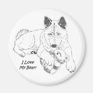 Aimant Cute akita avec ours en peluche portrait art