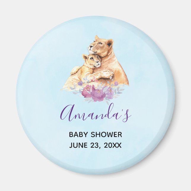 Aimant Cute Aquarelle Mère Lion & Baby shower Cub (Devant)