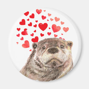 Aimant Cute Aquarelle Otter Coeurs Aimer Humour animal