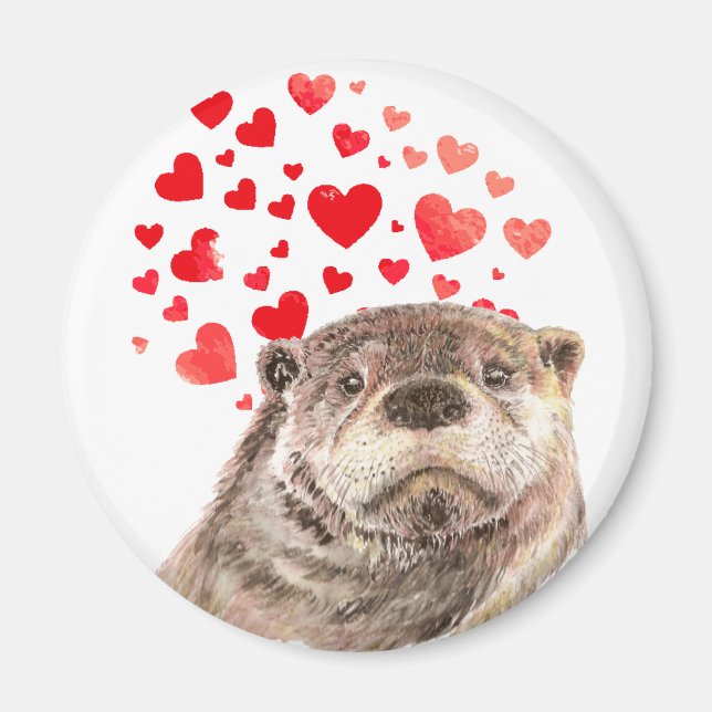 Aimant Cute Aquarelle Otter Coeurs Aimer Humour animal (Devant)