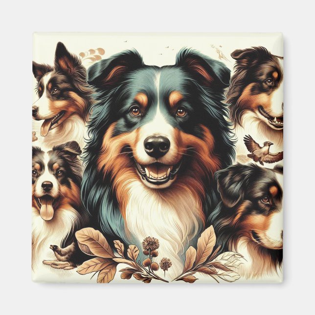 Aimant Cute Australian Shepherd Peinture (Devant)