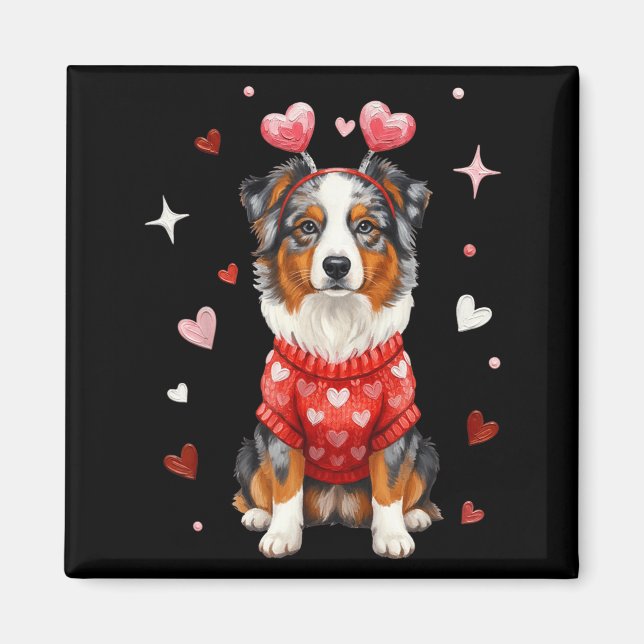 Aimant Cute Australian Shepherd Valentine Heart Valentine (Devant)
