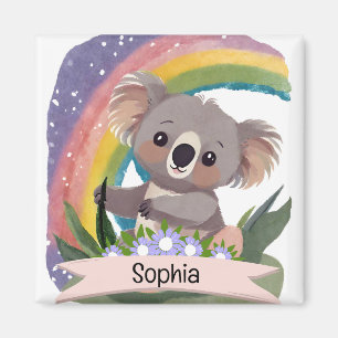 Aimant Cute Baby Koala Rainbow Nom personnalisé