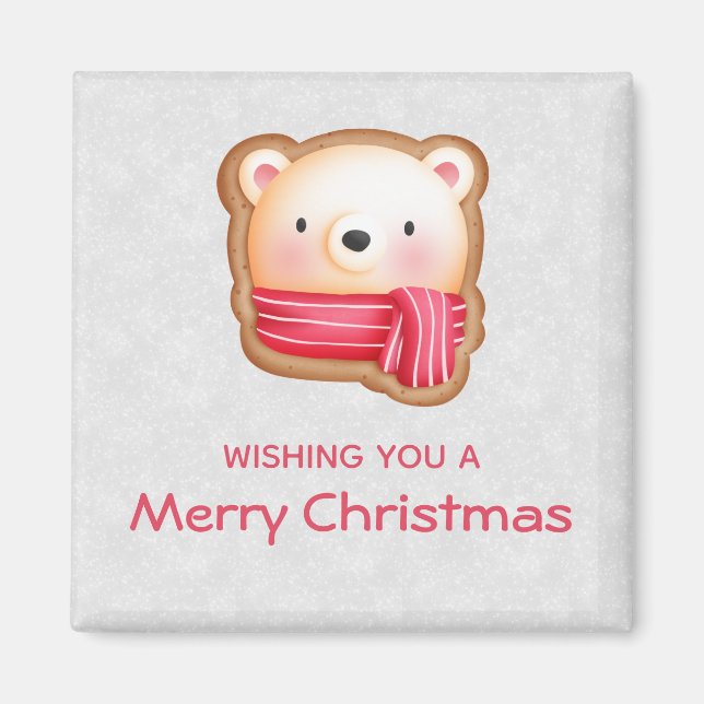 Aimant Cute Bear Face Red Scarf et Rosy Cheeks Christmas (Devant)