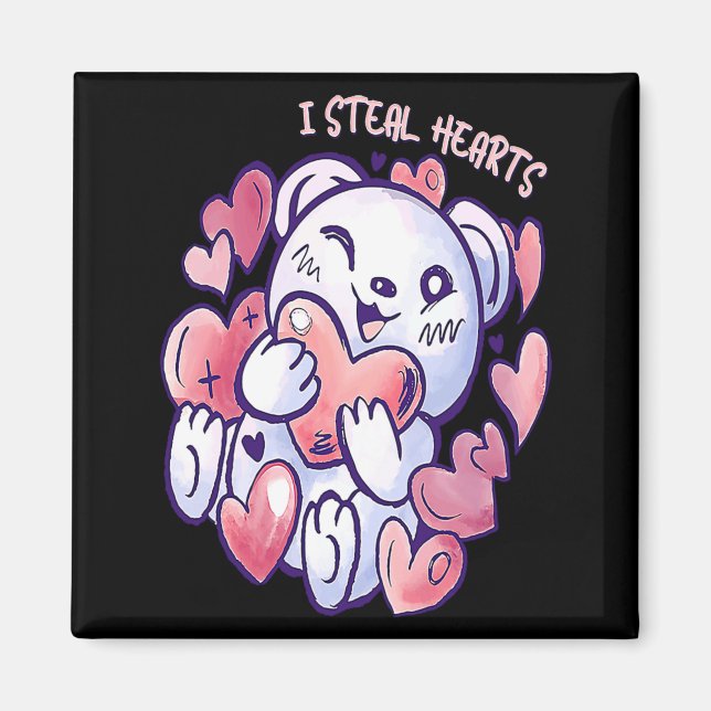 Aimant Cute Bear Steal Hearts Valentines Day Or Toddler  (Devant)