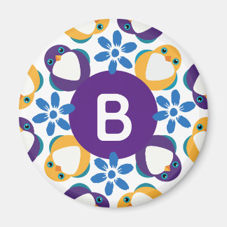 Aimant Cute Birds and Flowers Wreath Monogrammed