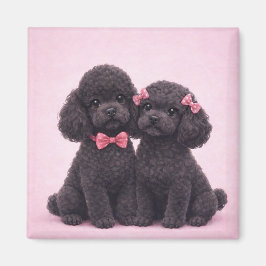 Aimant Cute Black Poodle Couple Valentine Illustration 