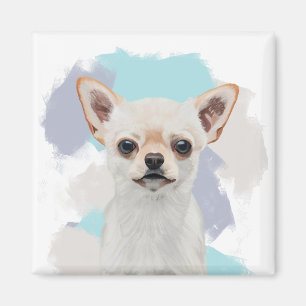 Aimant Cute blanc Chihuahua Abstrait bleu