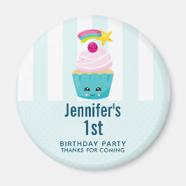 Aimant Cute Blue Cupcake avec Kawaii Visage Anniversaire 