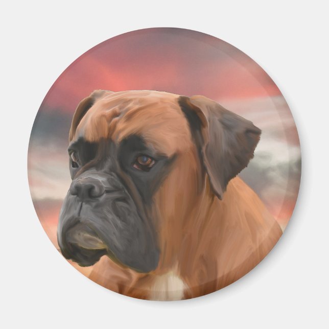 Aimant Cute Boxer Dog Eau Couleur Huile Peinture Art (Devant)