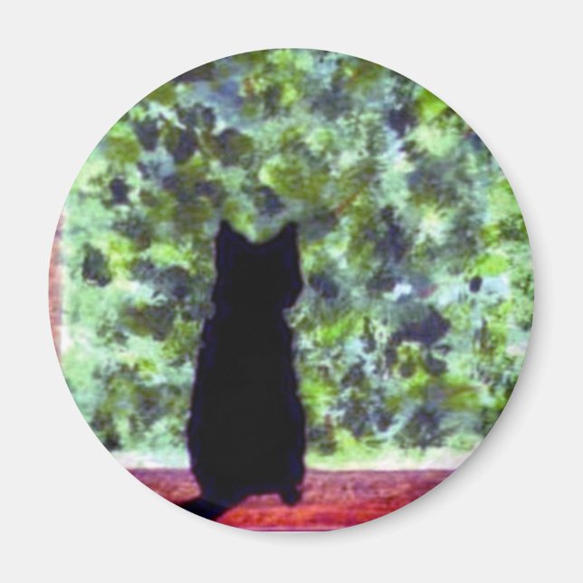 Aimant Cute Cat Art Noir Chat à la peinture de fenêtre (Devant)