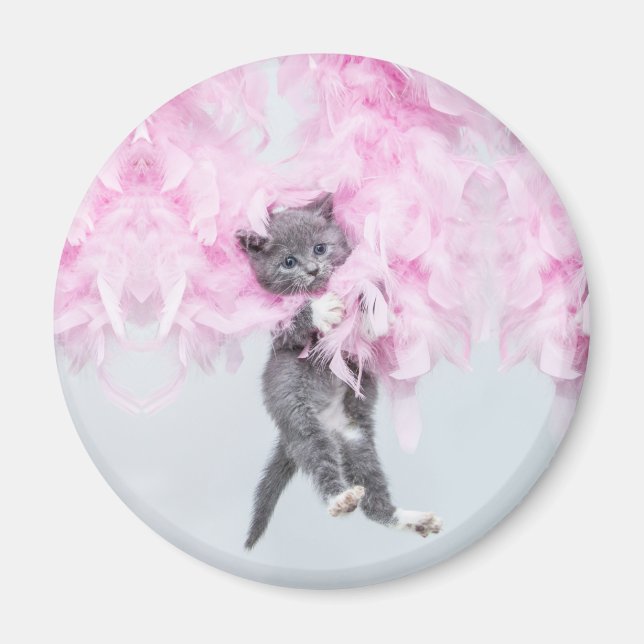 Aimant Cute Cat rose plume (Devant)