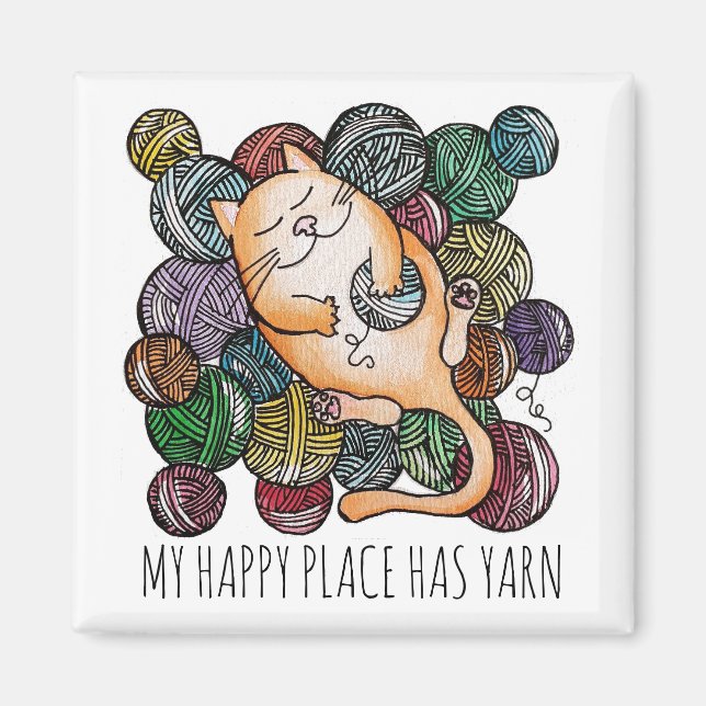 Aimant Cute Cat's Yarn Heaven Knitting Wool Knitters (Devant)