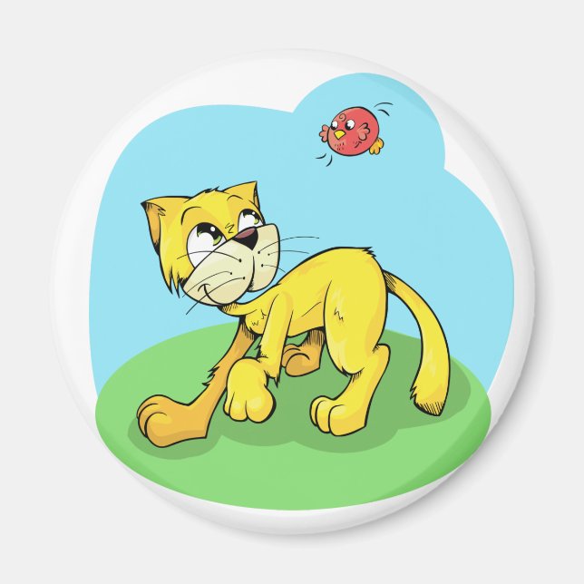 Aimant Cute Chat et Oiseau (Devant)