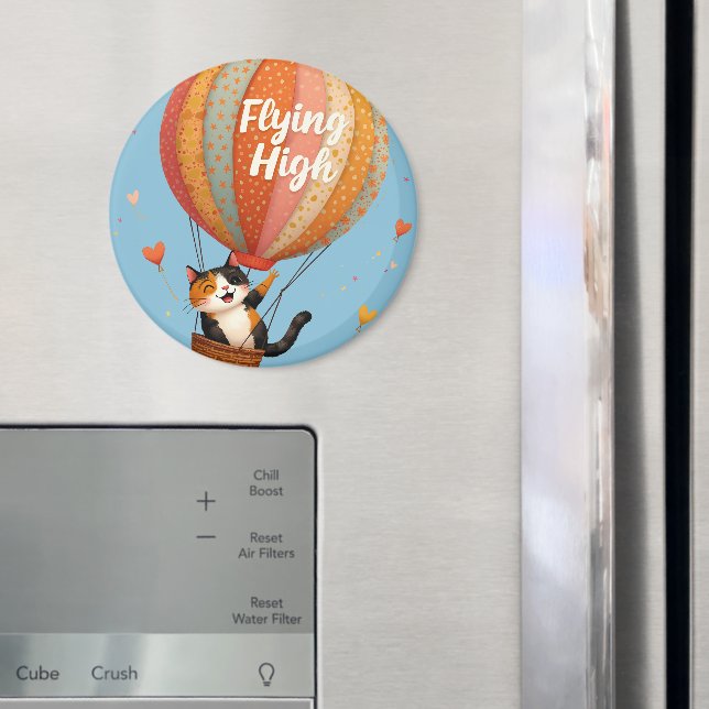 Aimant Cute Chat Hot Air Balloon Whimsical Art (In situ (réfrigérateur))