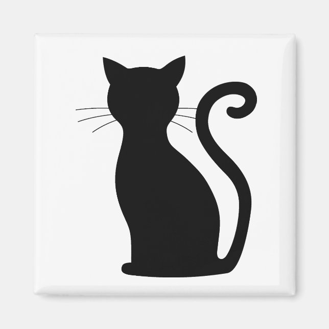 Aimant Cute Chat Noir Silhouette Fun Noir et Blanc (Devant)