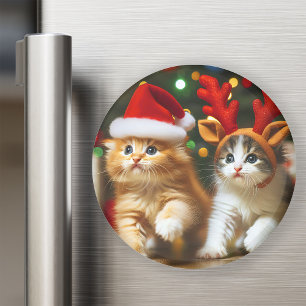 Aimant Cute chatons avec le Père Noël et casquettes de re