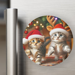 Aimant Cute chatons avec le Père Noël et casquettes de re