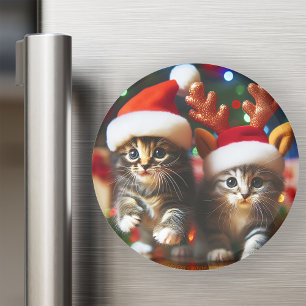Aimant Cute chatons avec le Père Noël et les casquettes d