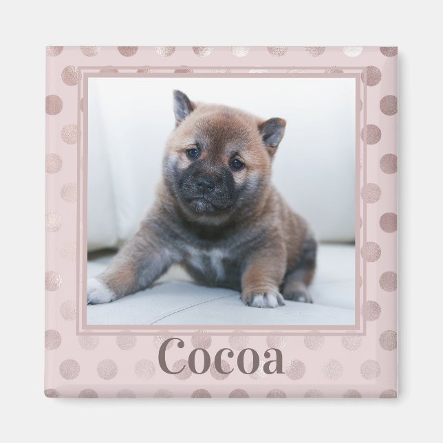 Aimant Cute Chic Pink Poka Dot Pet Photo Animal (Devant)