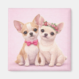 Aimant Cute Chihuahua Couple Valentine Illustration 