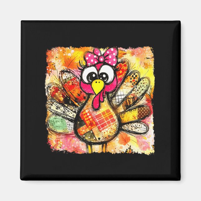 Aimant Cute Coquette Bow Patchwork Autumn Fall Thanksgivi (Devant)