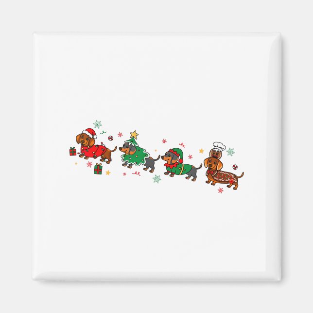 Aimant Cute Dachshund Christmas Parade Christmas  (Devant)