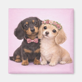 Aimant Cute Dachshund Couple Valentine Illustration