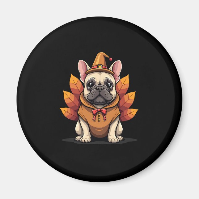 Aimant Cute Dog Frenchie Thanksgiving Kids Teen Girl Boy  (Devant)