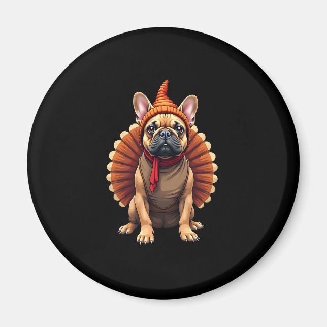 Aimant Cute Dog Frenchie Thanksgiving Kids Teen Girl Boy  (Devant)