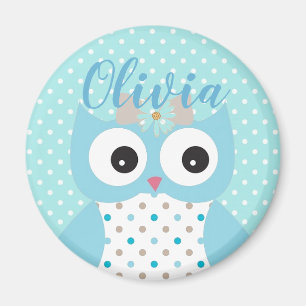 Aimant Cute Dotty Blue Owl Art Personnalisé Girls