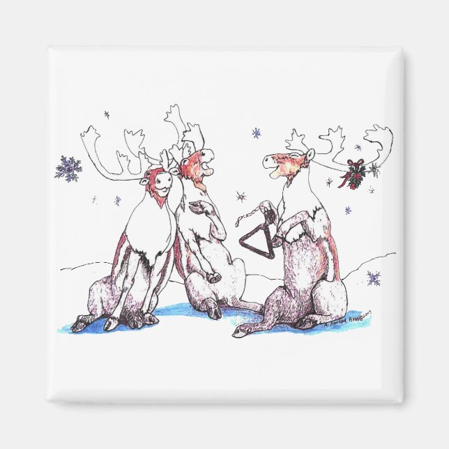 Aimant Cute Drôle Chant Caribou de Noël Conçu (Devant)