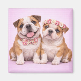 Aimant Cute English Bulldog Couple Valentine Illustration
