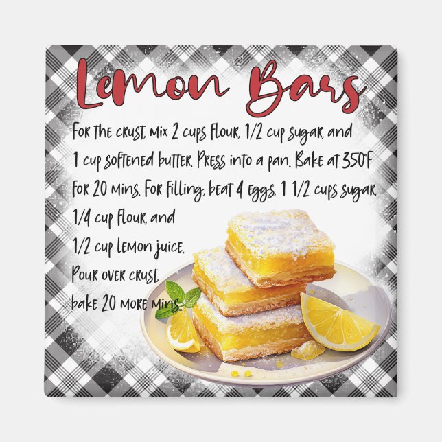 Aimant Cute Farmhouse Homemade Lemon Bars Baking Recipe (Devant)