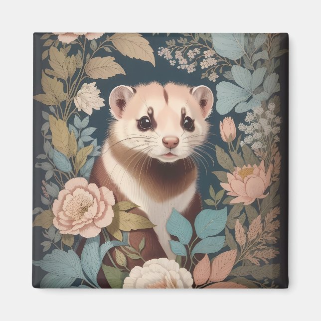 Aimant Cute Ferret Elégant Pastel Floral Garden (Devant)