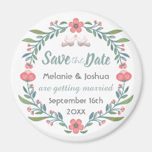 Aimant Cute Floral et Dove Wreath Enregistrer la date