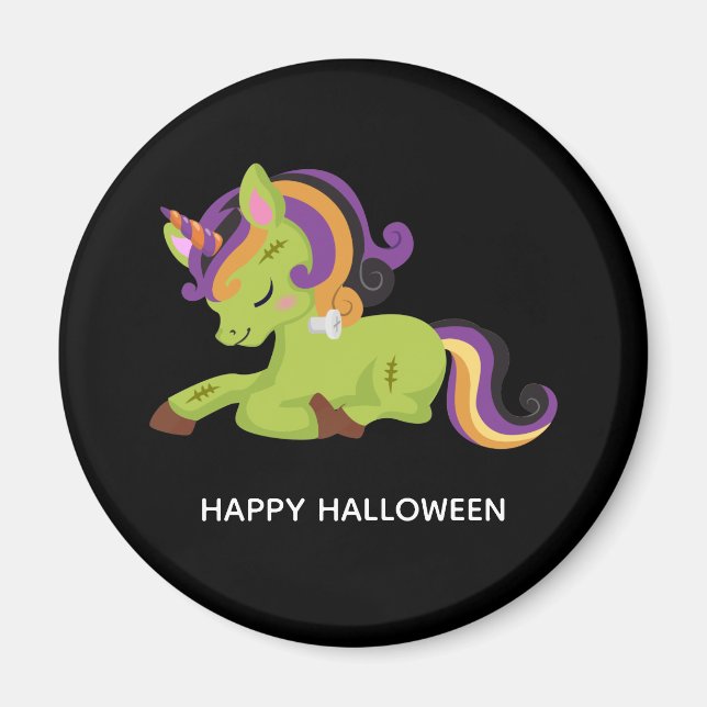 Aimant Cute Frankenstein Unicorn Happy Halloween (Devant)