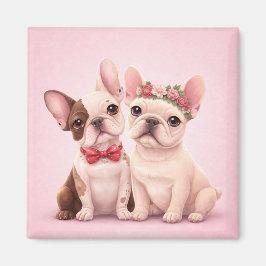 Aimant Cute French Bulldog Couple Valentine Illustration 