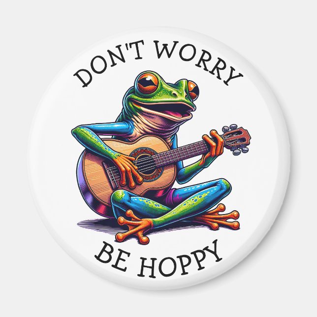 Aimant Cute Frog Jouer une guitare | Ne vous inquiétez pa (Devant)