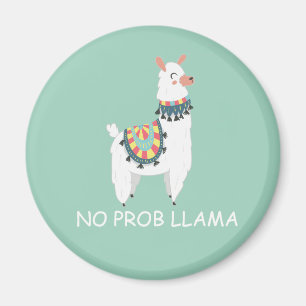 Aimant Cute Funny Blanc Llama Mint Green No Prob Llama