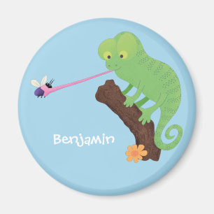 Aimant Cute funny green happy chameleon lizard cartoon