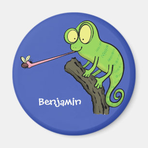 Aimant Cute funny green happy chameleon lizard cartoon