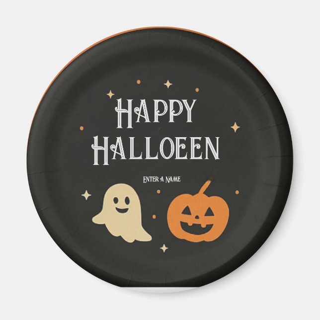 Aimant Cute Ghost and Pumpkin Halloween Paper Plate with  (Devant)